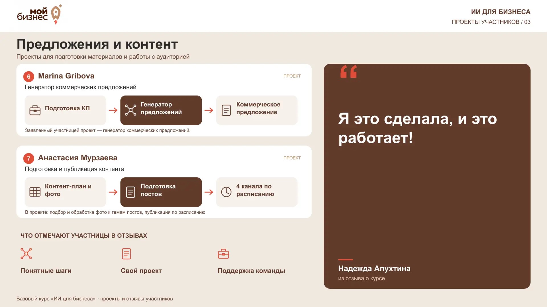 Предложения и контент